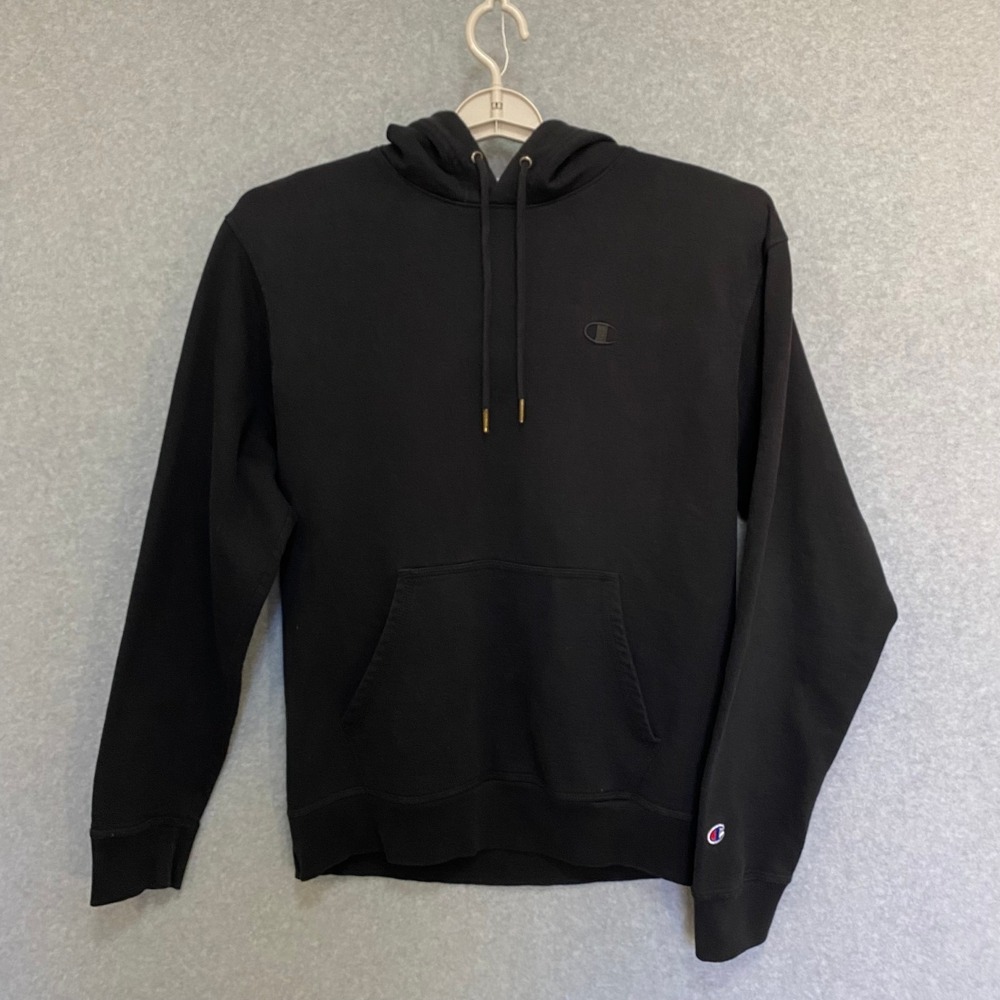 CHAMPION Men's Medium Black Embroidered Logo Activewear Training Pullover Hoodie